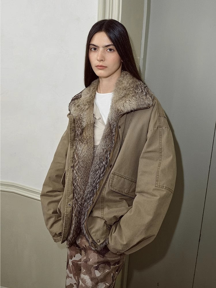 Fireladyfur Women's Fashion Goose Down Parka With Fox Fur Collar