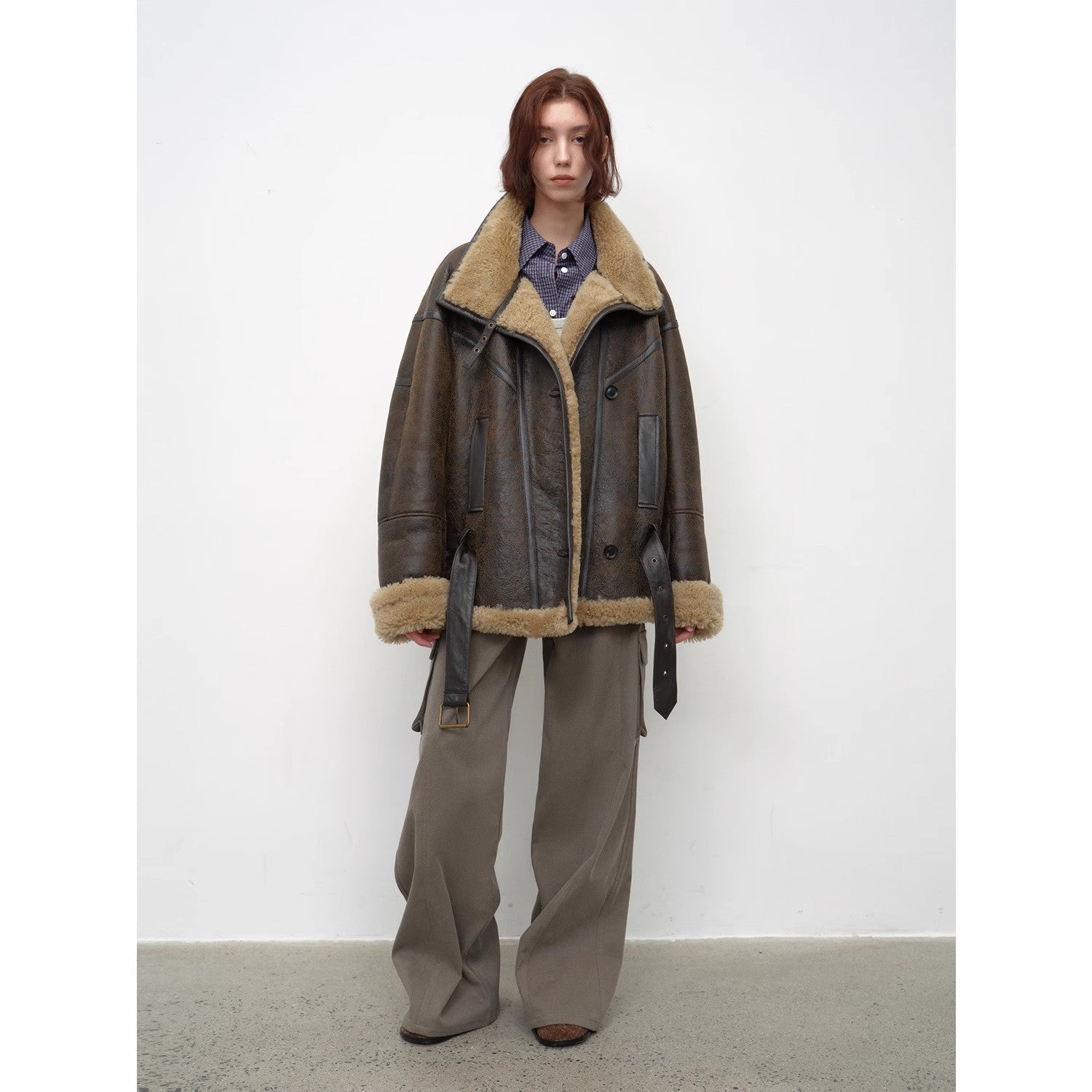 "London Street"Motorcycle Style Lapel Imported Merino Fur One-Piece Fur Jacket