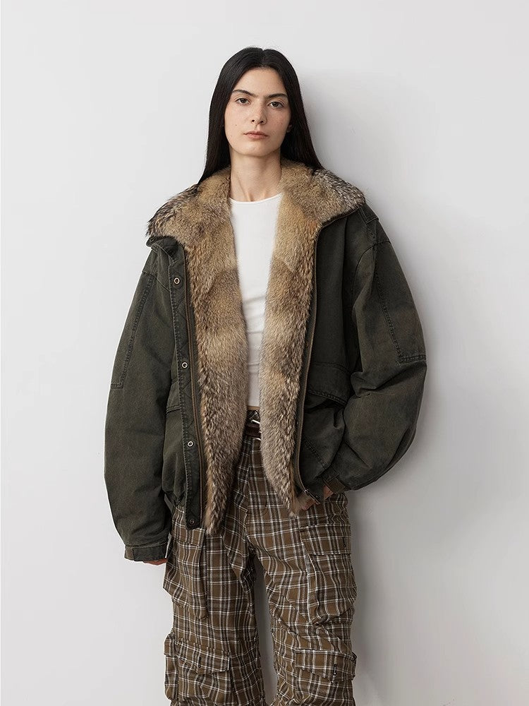 Fireladyfur Women's Fashion Goose Down Parka With Fox Fur Collar