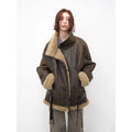"London Street"Motorcycle Style Lapel Imported Merino Fur One-Piece Fur Jacket