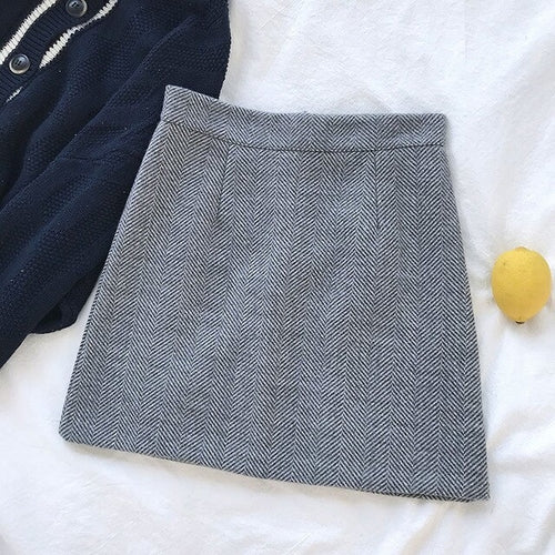 Korean Women Striped Package Hip Skirt Female