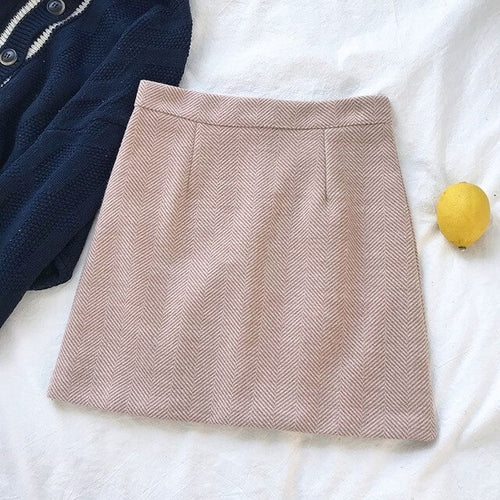 Korean Women Striped Package Hip Skirt Female