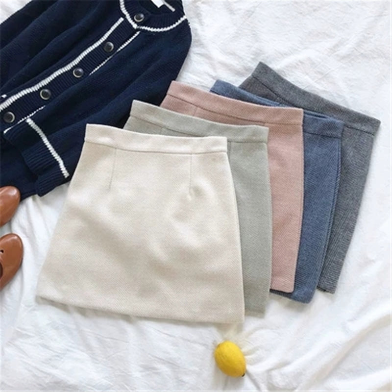 Korean Women Striped Package Hip Skirt Female