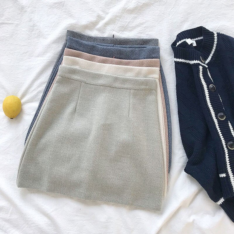 Korean Women Striped Package Hip Skirt Female