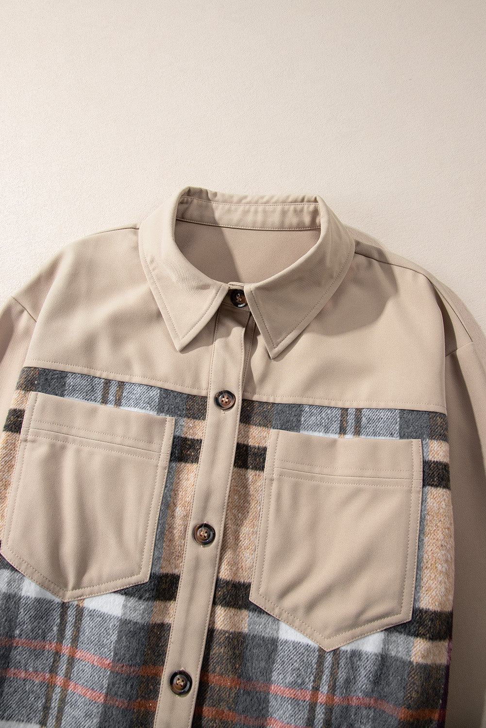 Khaki Plaid Patchwork Long Sleeve Mini Dress with Pockets