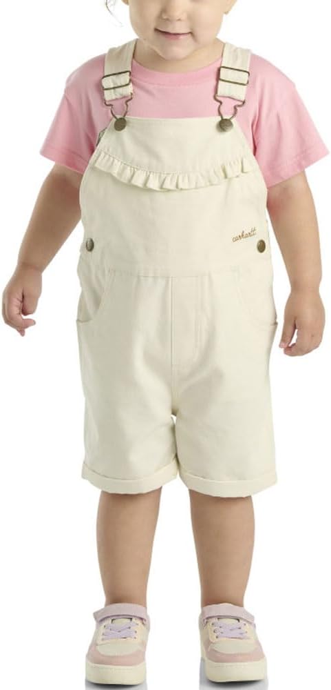 Carhartt Baby Girls' Ruffle Front Overall Shorts Canvas Shortalls, Carhartt