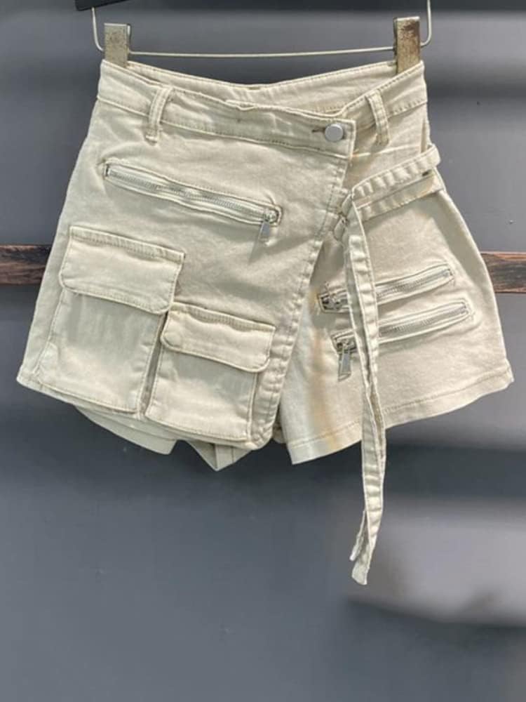 JYHBHMZG Women's Irregular Multi-Pocket Design Denim Shorts Skirts,High Waist,Loose Fit,Wide Leg Jeans for Spring