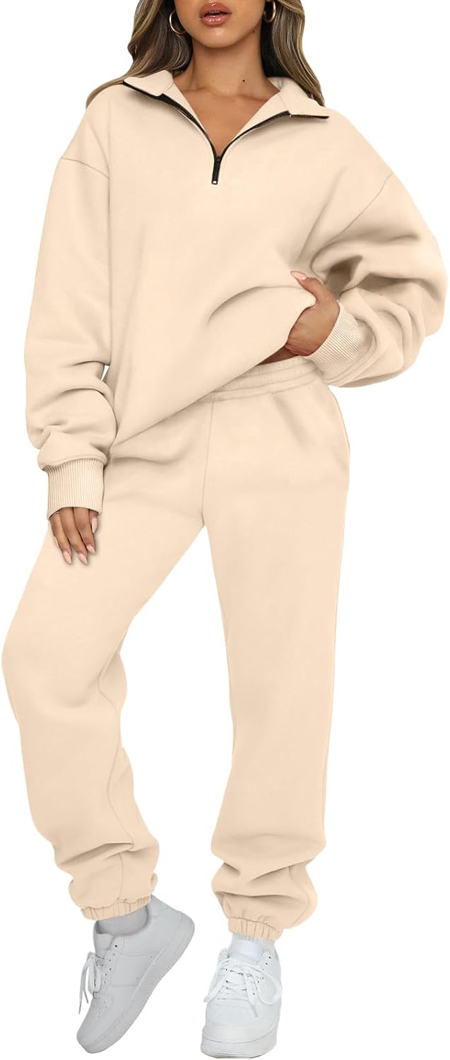 AUTOMET Women's Sweatsuits 2 Piece Outfits Long Sleeve Half Zip Pullover and Baggy Sweatpants with Pockets
