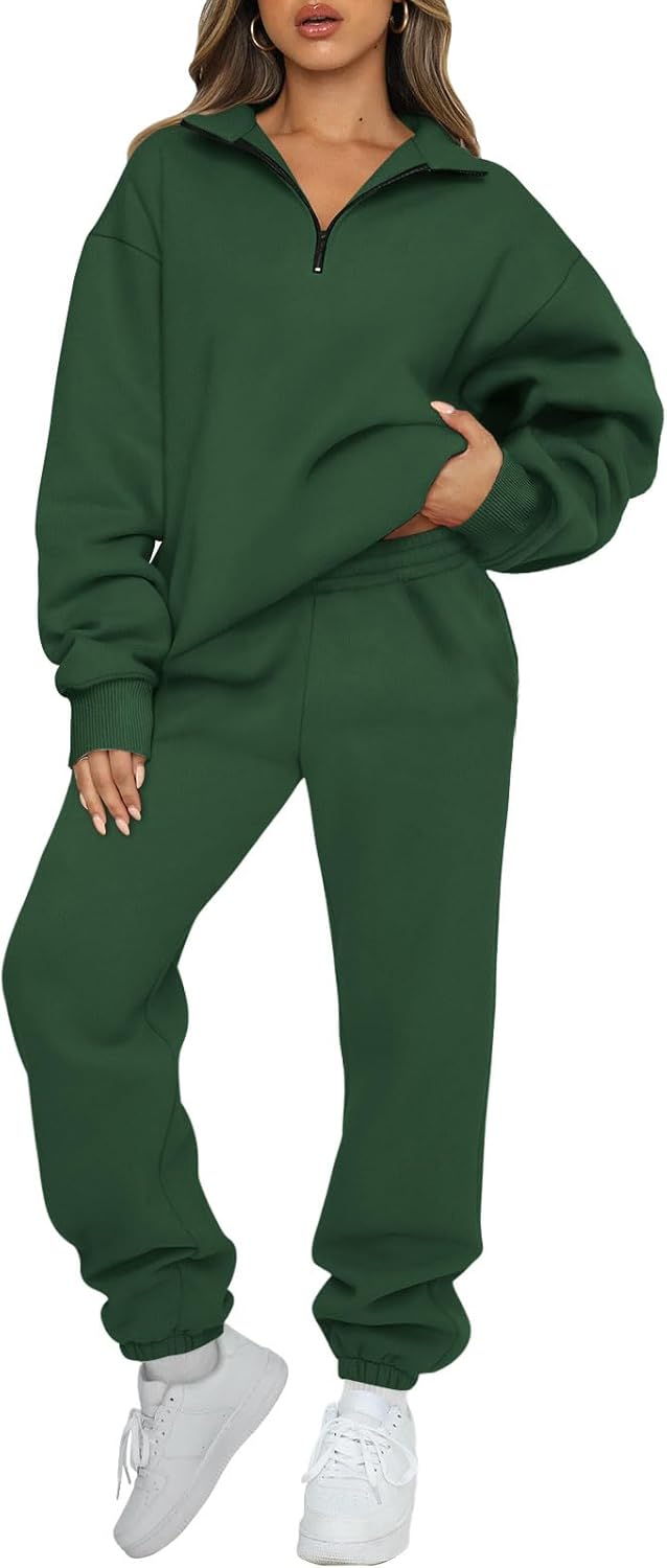 AUTOMET Women's Sweatsuits 2 Piece Outfits Long Sleeve Half Zip Pullover and Baggy Sweatpants with Pockets