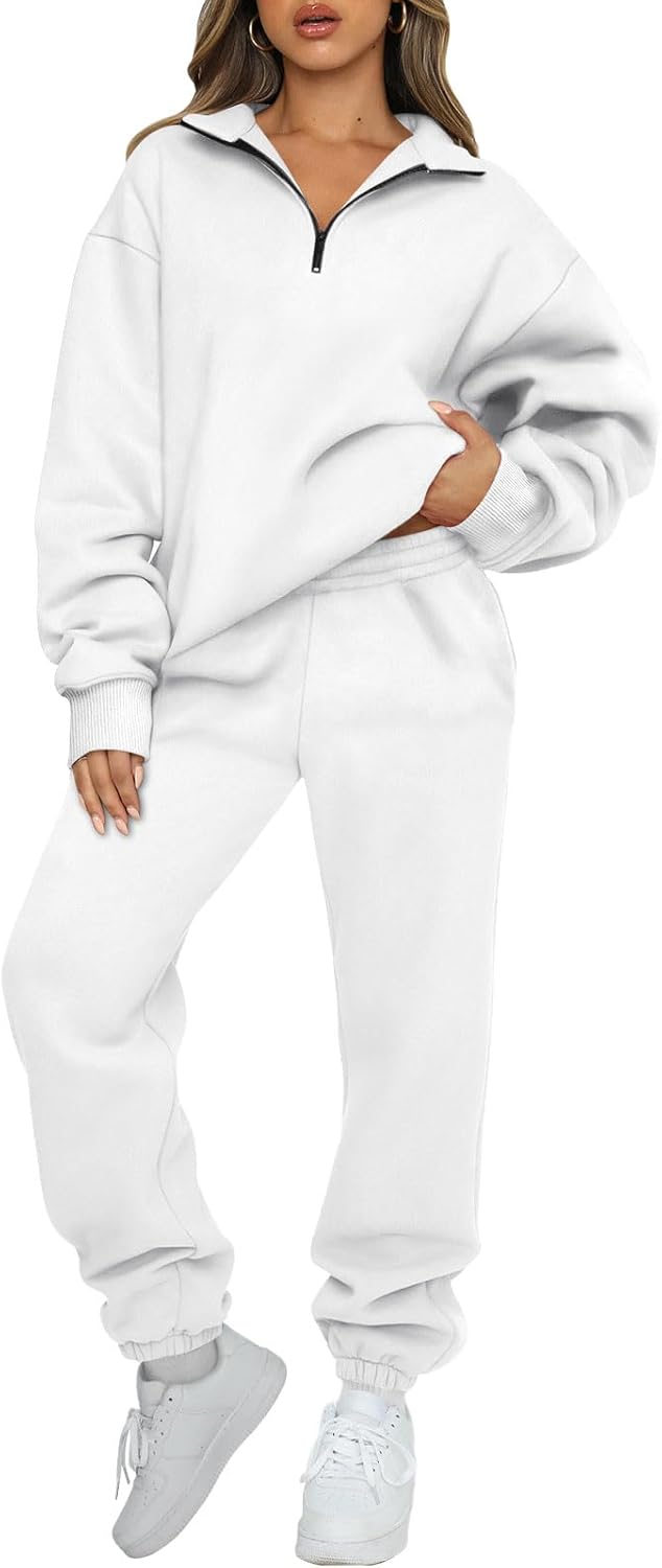 AUTOMET Women's Sweatsuits 2 Piece Outfits Long Sleeve Half Zip Pullover and Baggy Sweatpants with Pockets