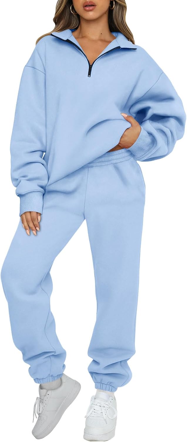 AUTOMET Women's Sweatsuits 2 Piece Outfits Long Sleeve Half Zip Pullover and Baggy Sweatpants with Pockets