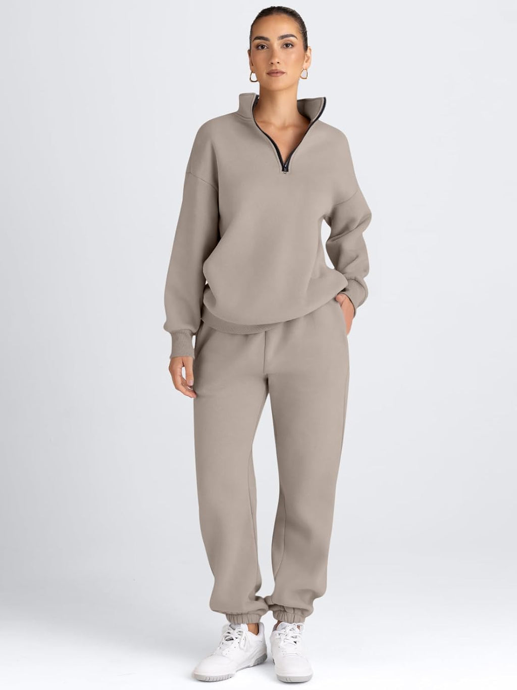 AUTOMET Women's Sweatsuits 2 Piece Outfits Long Sleeve Half Zip Pullover and Baggy Sweatpants with Pockets