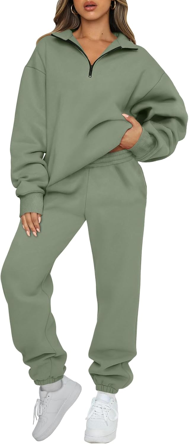 AUTOMET Women's Sweatsuits 2 Piece Outfits Long Sleeve Half Zip Pullover and Baggy Sweatpants with Pockets