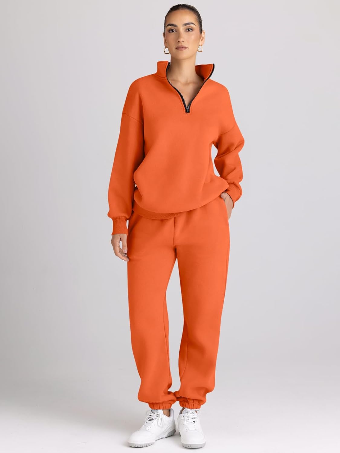 AUTOMET Women's Sweatsuits 2 Piece Outfits Long Sleeve Half Zip Pullover and Baggy Sweatpants with Pockets