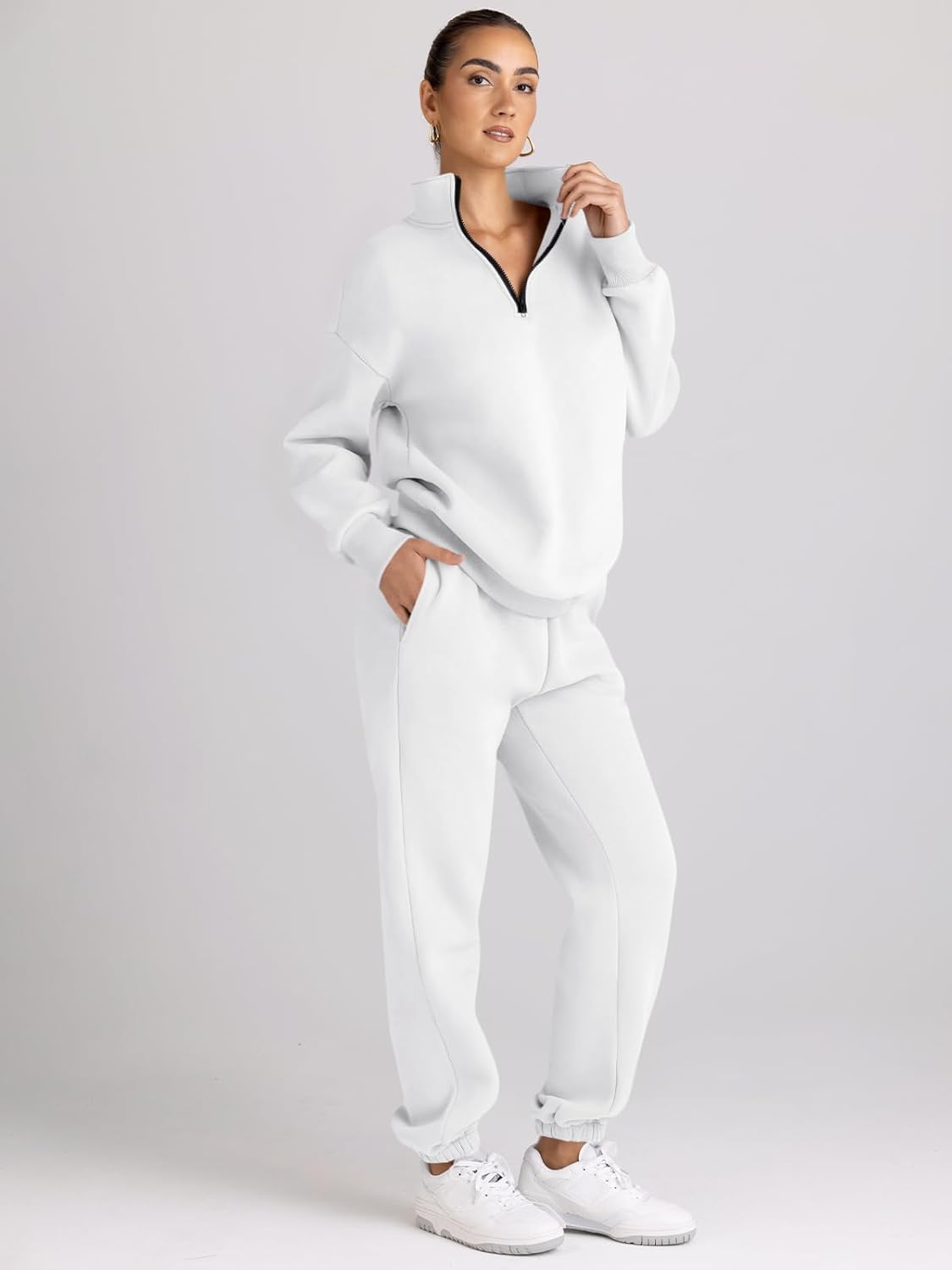 AUTOMET Women's Sweatsuits 2 Piece Outfits Long Sleeve Half Zip Pullover and Baggy Sweatpants with Pockets