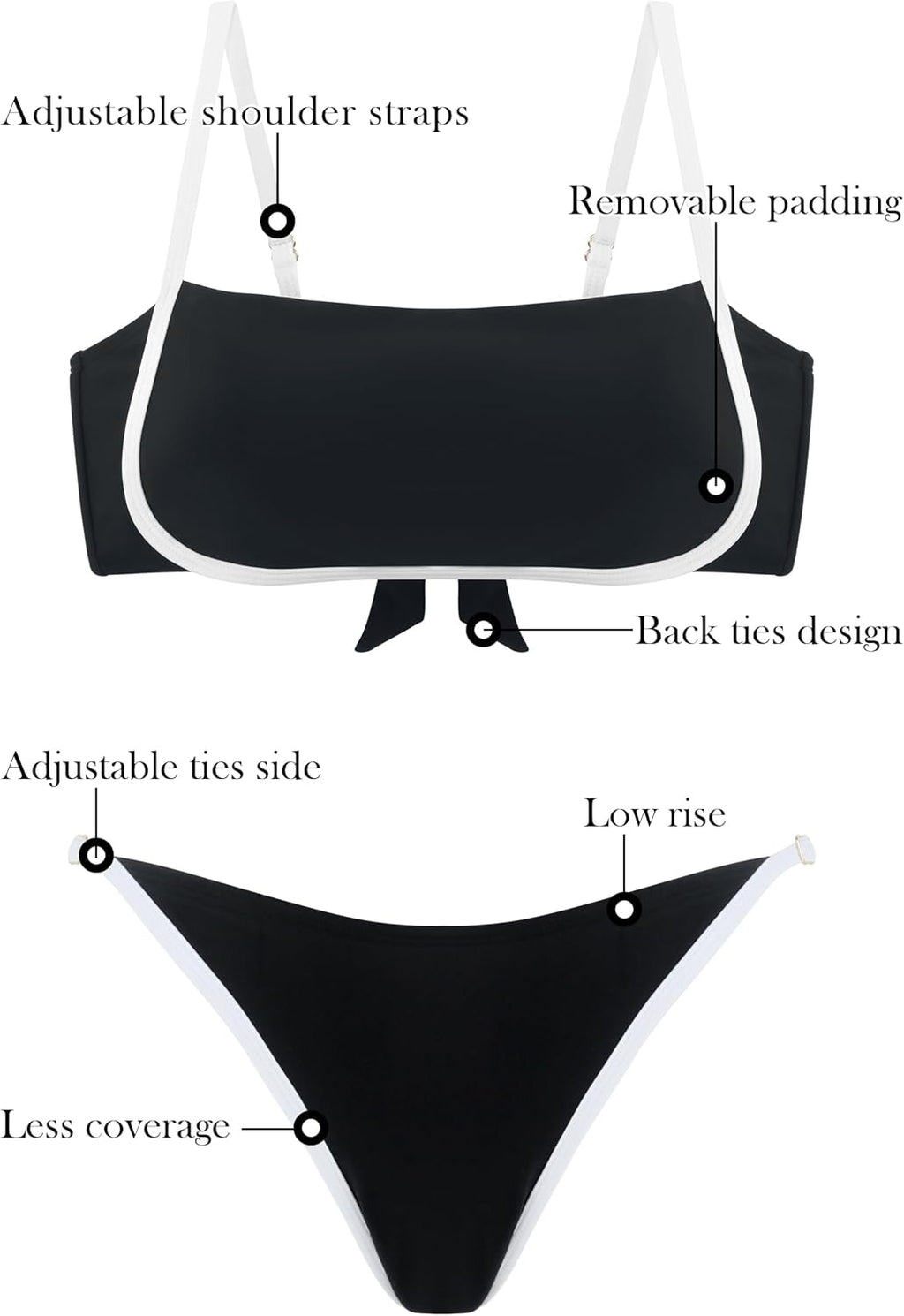 RELLECIGA Women Bandeau Bikini Set Adjustable Splicing Color High Cut Two Piece Bathing Suits