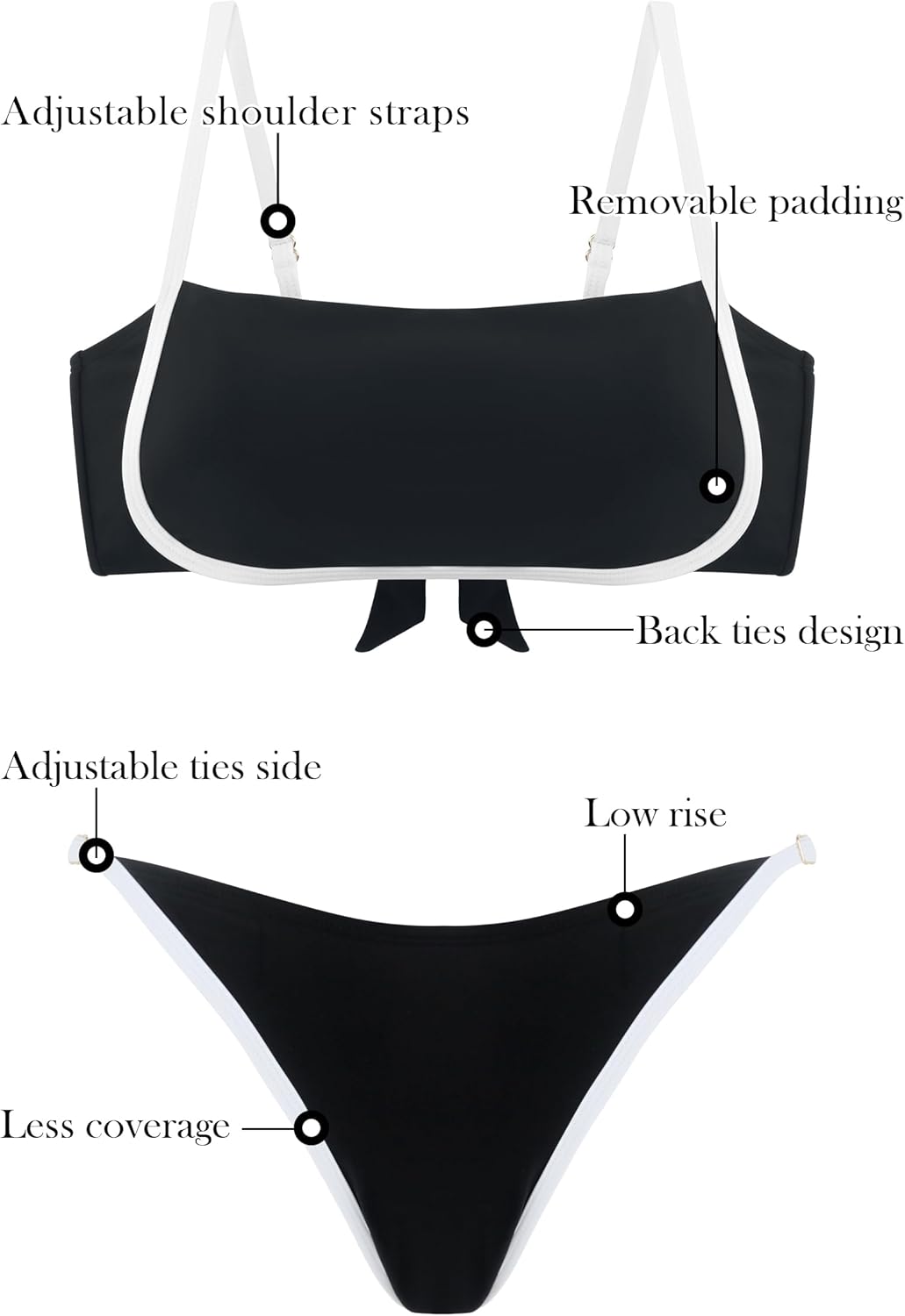 RELLECIGA Women Bandeau Bikini Set Adjustable Splicing Color High Cut Two Piece Bathing Suits