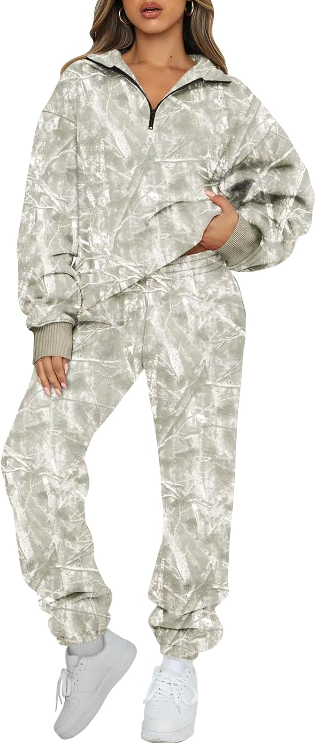 AUTOMET Women's Sweatsuits 2 Piece Outfits Long Sleeve Half Zip Pullover and Baggy Sweatpants with Pockets