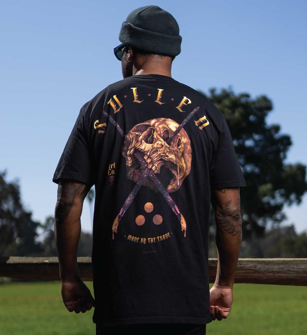 Sullen Men's Golden Skull Tattoo Lifestyle Graphic Badge Day Series Premium Short Sleeve Tee Black