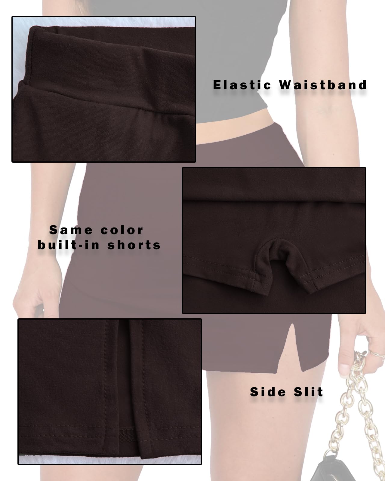 Women's Side Slit High Waisted Mini Skirt Stretchy Bodycon Skort 2025 Y2K Club Skirts with Underneath