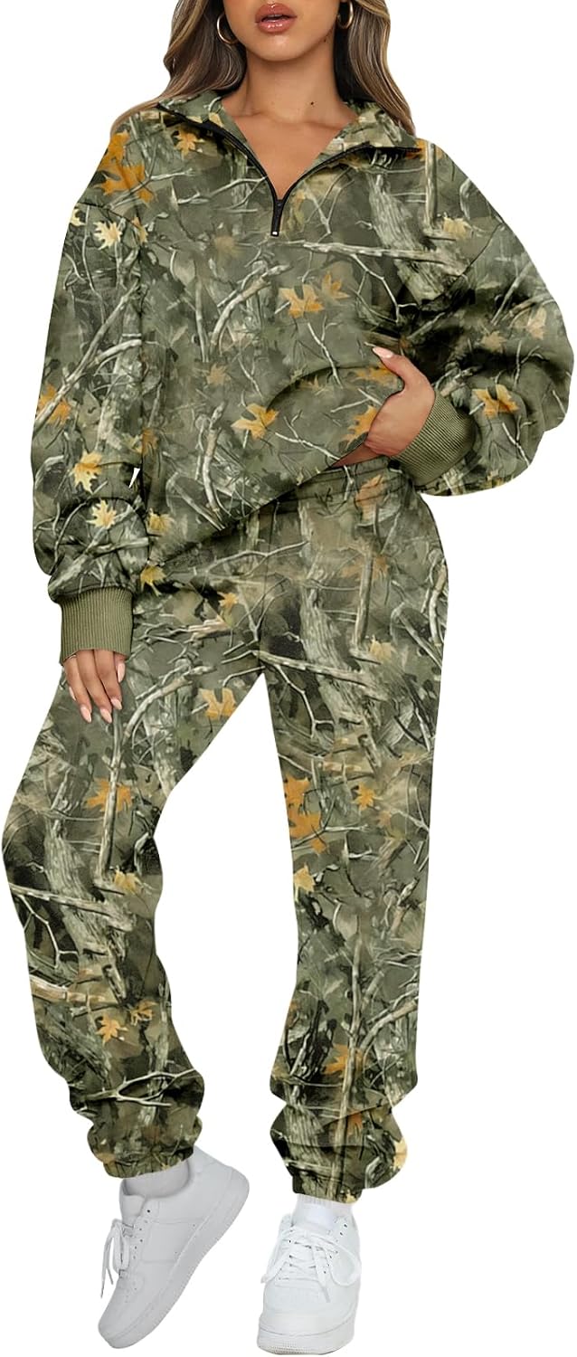 AUTOMET Women's Sweatsuits 2 Piece Outfits Long Sleeve Half Zip Pullover and Baggy Sweatpants with Pockets