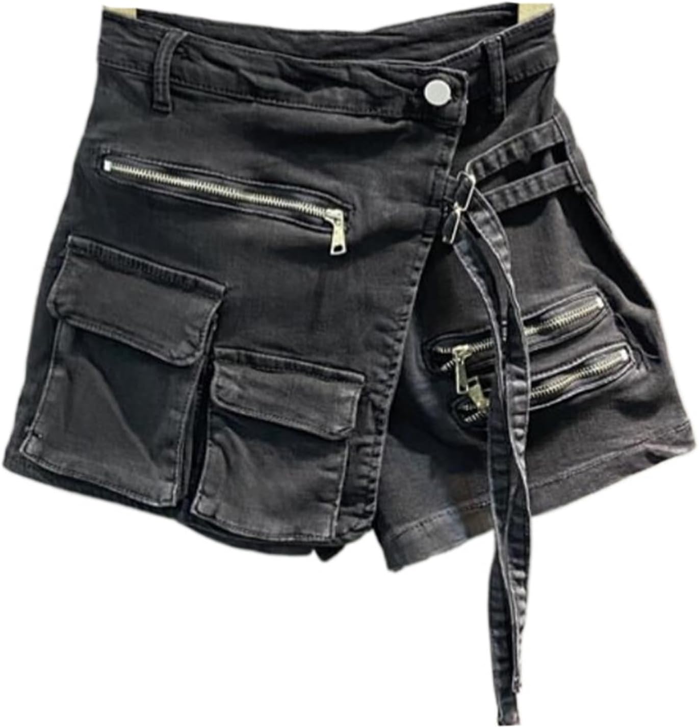 JYHBHMZG Women's Irregular Multi-Pocket Design Denim Shorts Skirts,High Waist,Loose Fit,Wide Leg Jeans for Spring