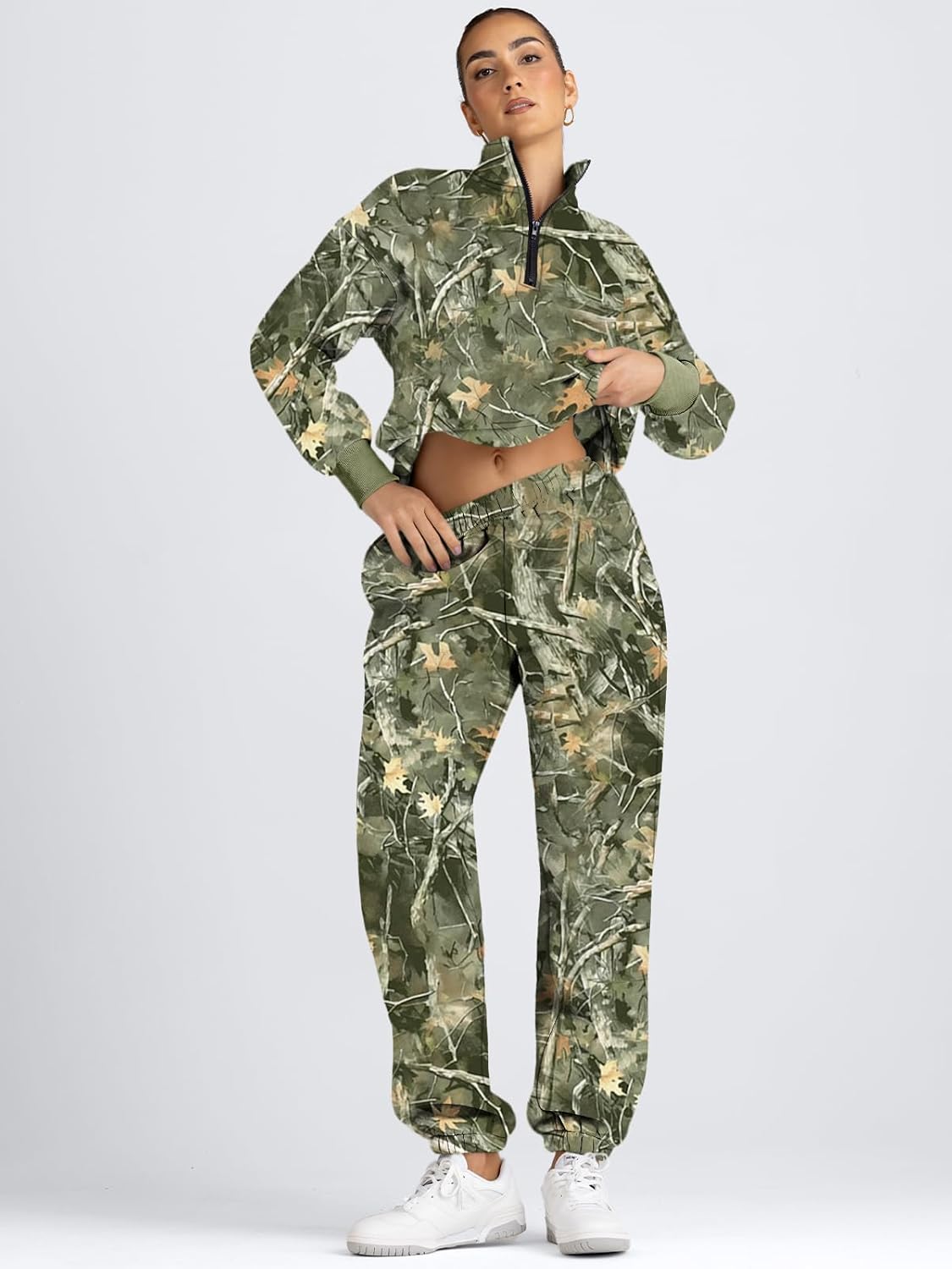 AUTOMET Women's Sweatsuits 2 Piece Outfits Long Sleeve Half Zip Pullover and Baggy Sweatpants with Pockets