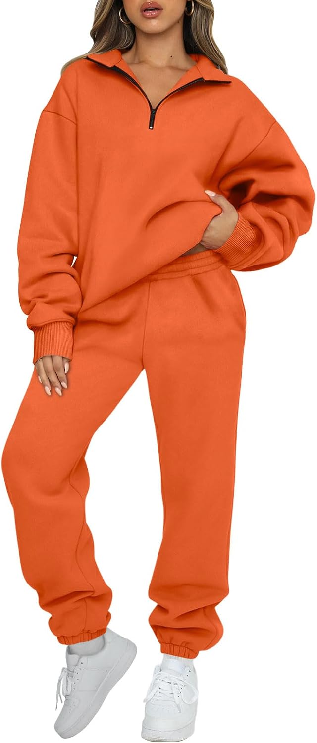 AUTOMET Women's Sweatsuits 2 Piece Outfits Long Sleeve Half Zip Pullover and Baggy Sweatpants with Pockets