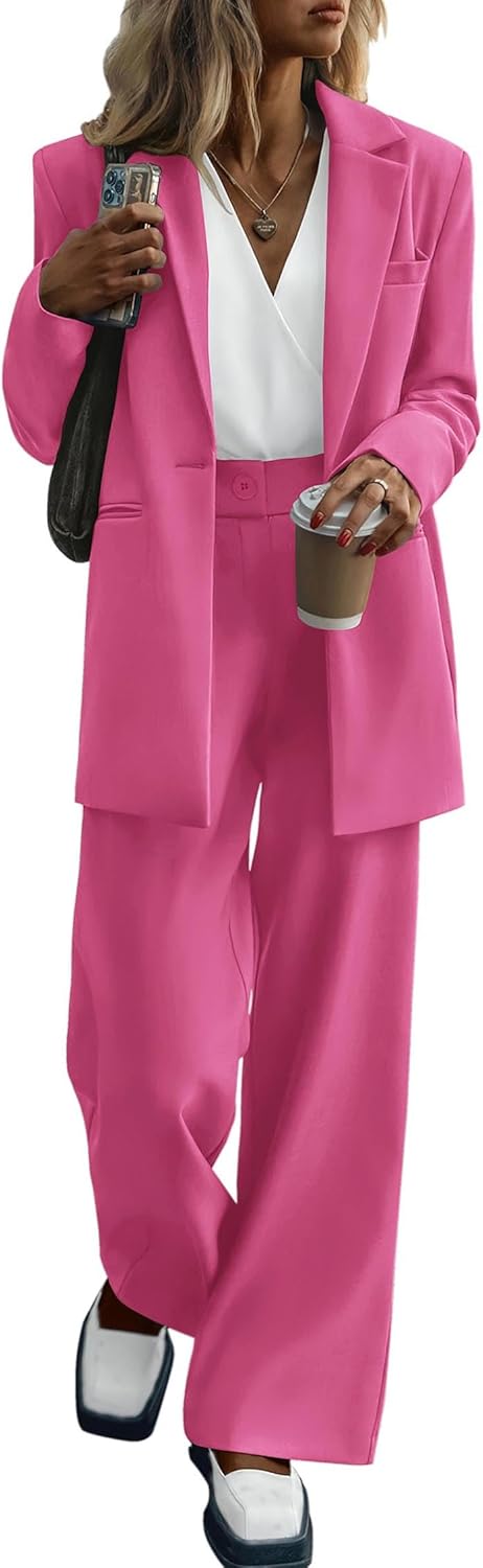 KIRUNDO Women's 2025 Spring Fall 2 Piece Blazer Set Casual Loose Long Blazer Jackets and Dressy Wide Leg Pant Suits Pockets