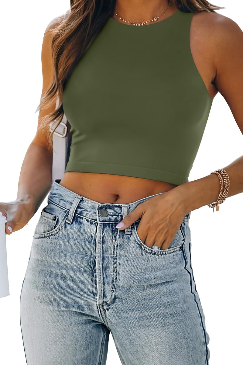 EFAN Womens Sexy Sleeveless Double Lined Crop Tops Workout Cute Tight Racerback Tank Tops Summer Clothes Teen Girls 2025