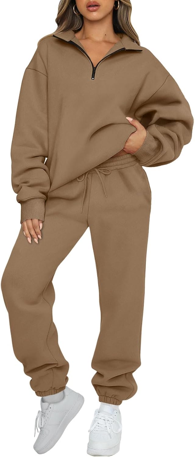 AUTOMET Women's Sweatsuits 2 Piece Outfits Long Sleeve Half Zip Pullover and Baggy Sweatpants with Pockets