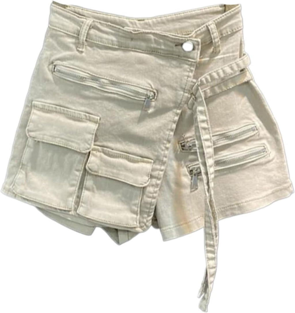 JYHBHMZG Women's Irregular Multi-Pocket Design Denim Shorts Skirts,High Waist,Loose Fit,Wide Leg Jeans for Spring