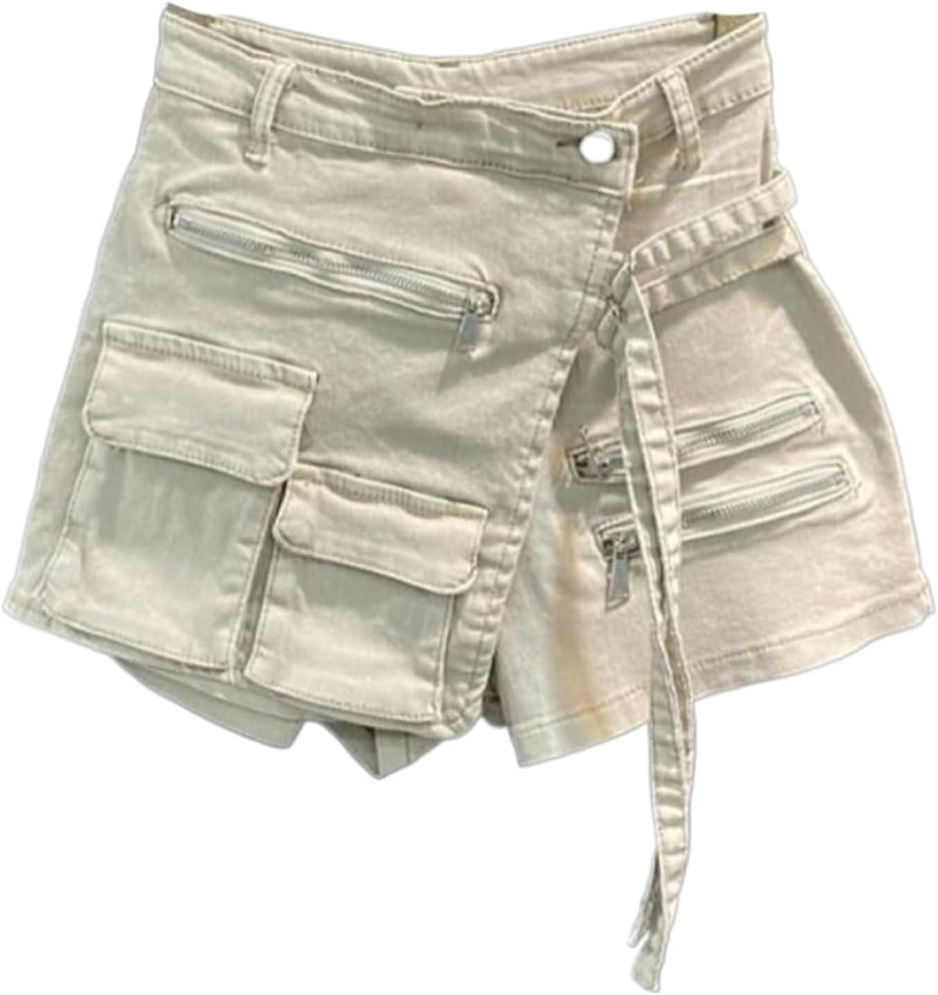 JYHBHMZG Women's Irregular Multi-Pocket Design Denim Shorts Skirts,High Waist,Loose Fit,Wide Leg Jeans for Spring