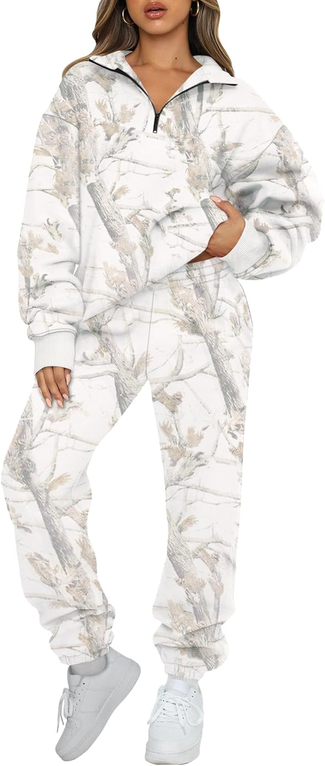 AUTOMET Women's Sweatsuits 2 Piece Outfits Long Sleeve Half Zip Pullover and Baggy Sweatpants with Pockets