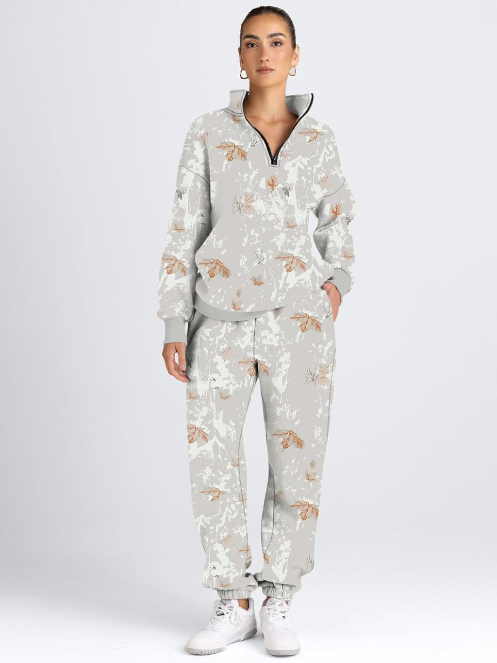 AUTOMET Women's Sweatsuits 2 Piece Outfits Long Sleeve Half Zip Pullover and Baggy Sweatpants with Pockets