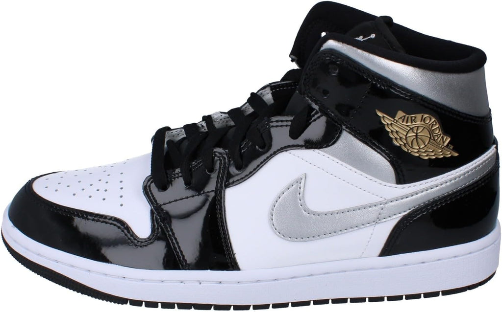 Air Jordan 1 Mid SE Men's Shoes (HV0789-010, Black/White/Metallic Gold/Metallic Silver)