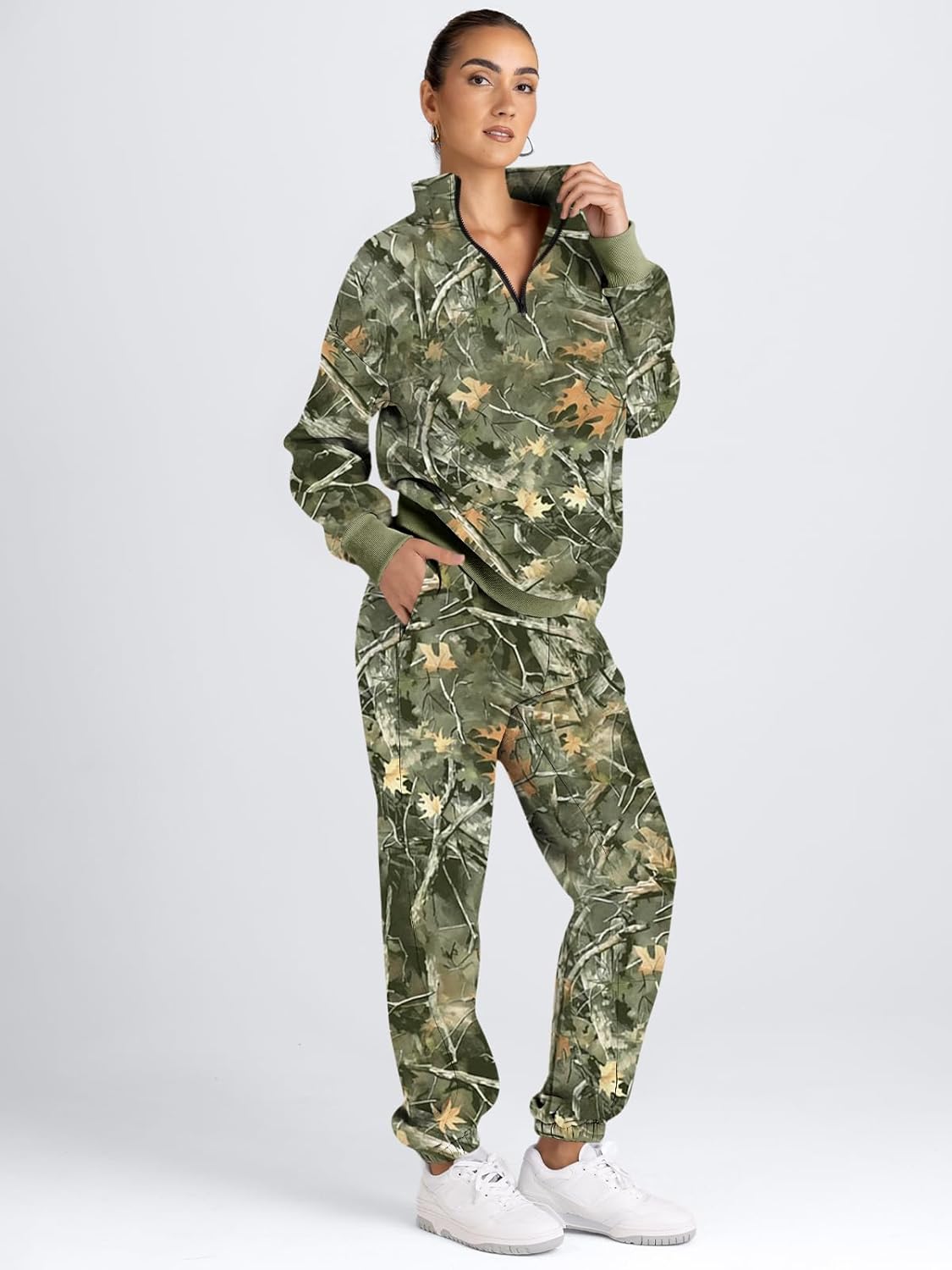 AUTOMET Women's Sweatsuits 2 Piece Outfits Long Sleeve Half Zip Pullover and Baggy Sweatpants with Pockets