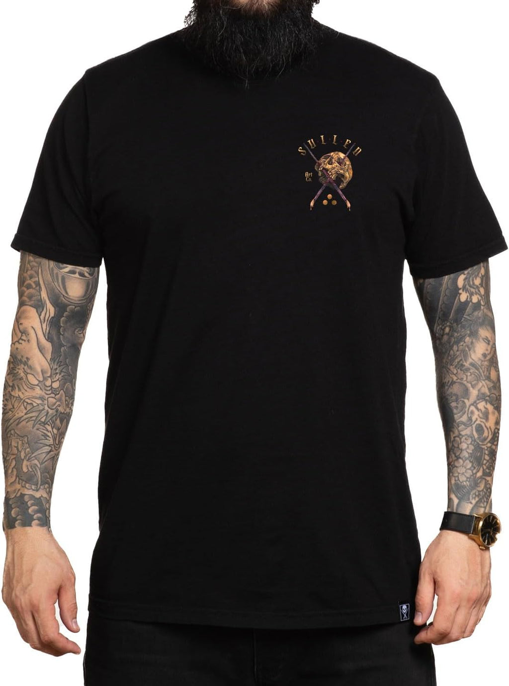Sullen Men's Golden Skull Tattoo Lifestyle Graphic Badge Day Series Premium Short Sleeve Tee Black