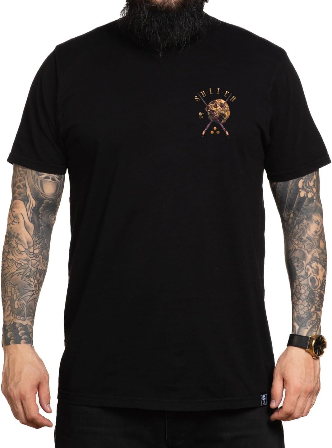 Sullen Men's Golden Skull Tattoo Lifestyle Graphic Badge Day Series Premium Short Sleeve Tee Black