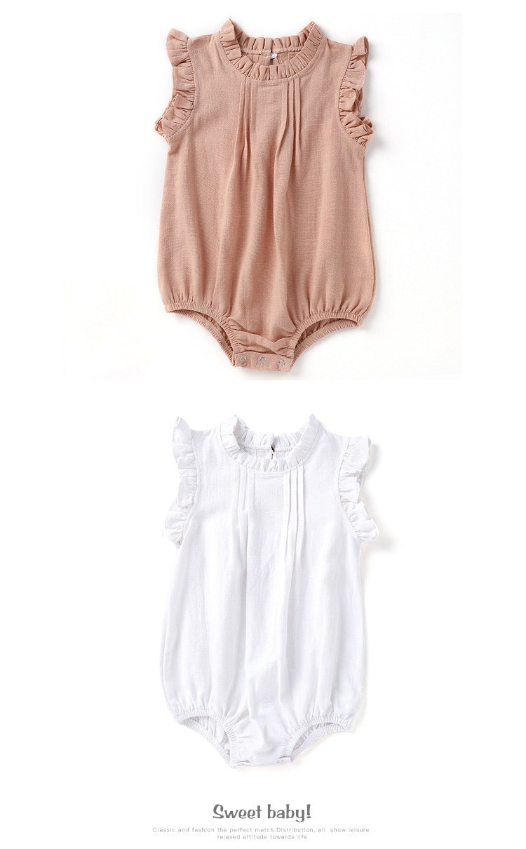 LinoNest™ – Linen Baby Romper with Soft Straps