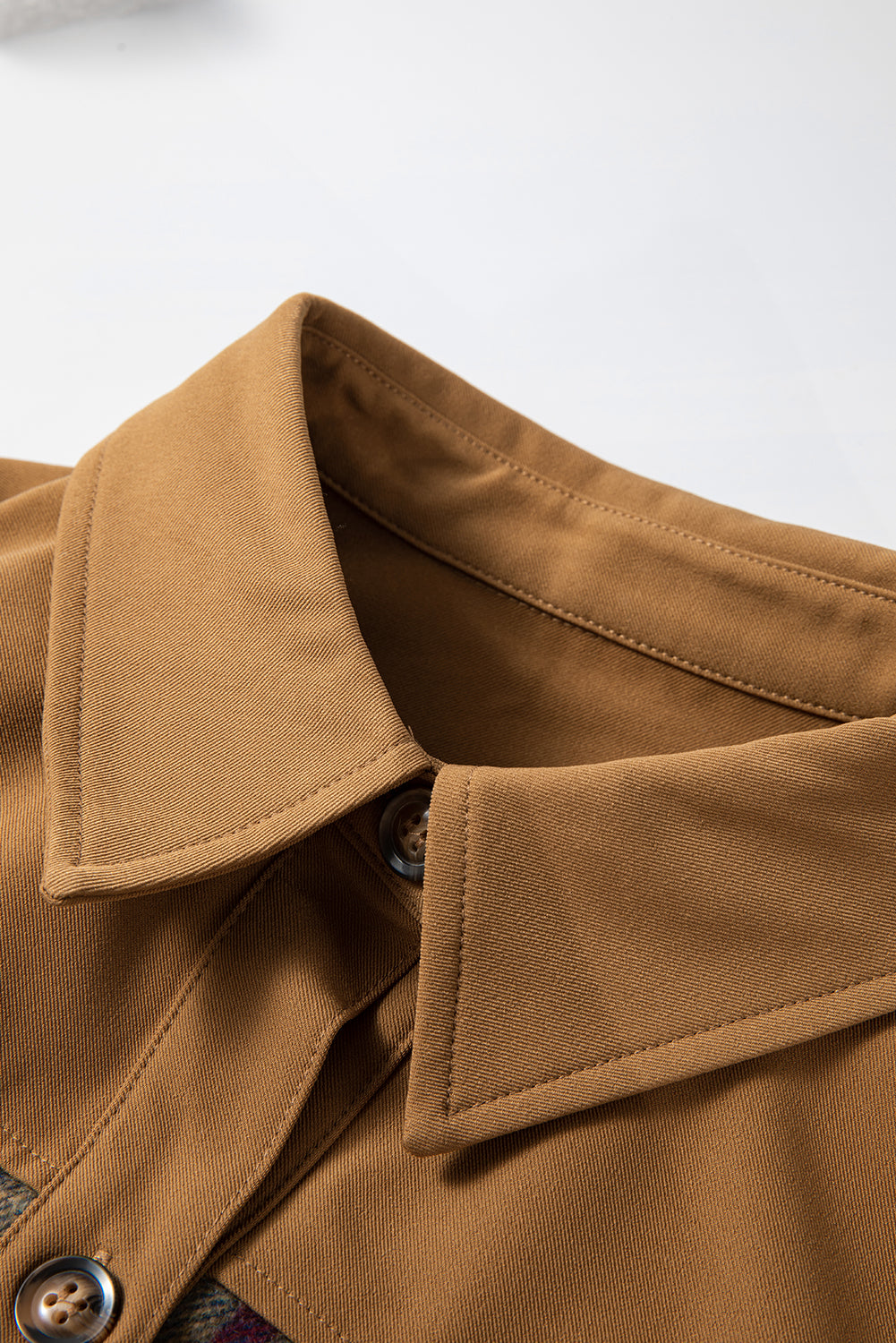 Khaki Plaid Patchwork Long Sleeve Mini Dress with Pockets