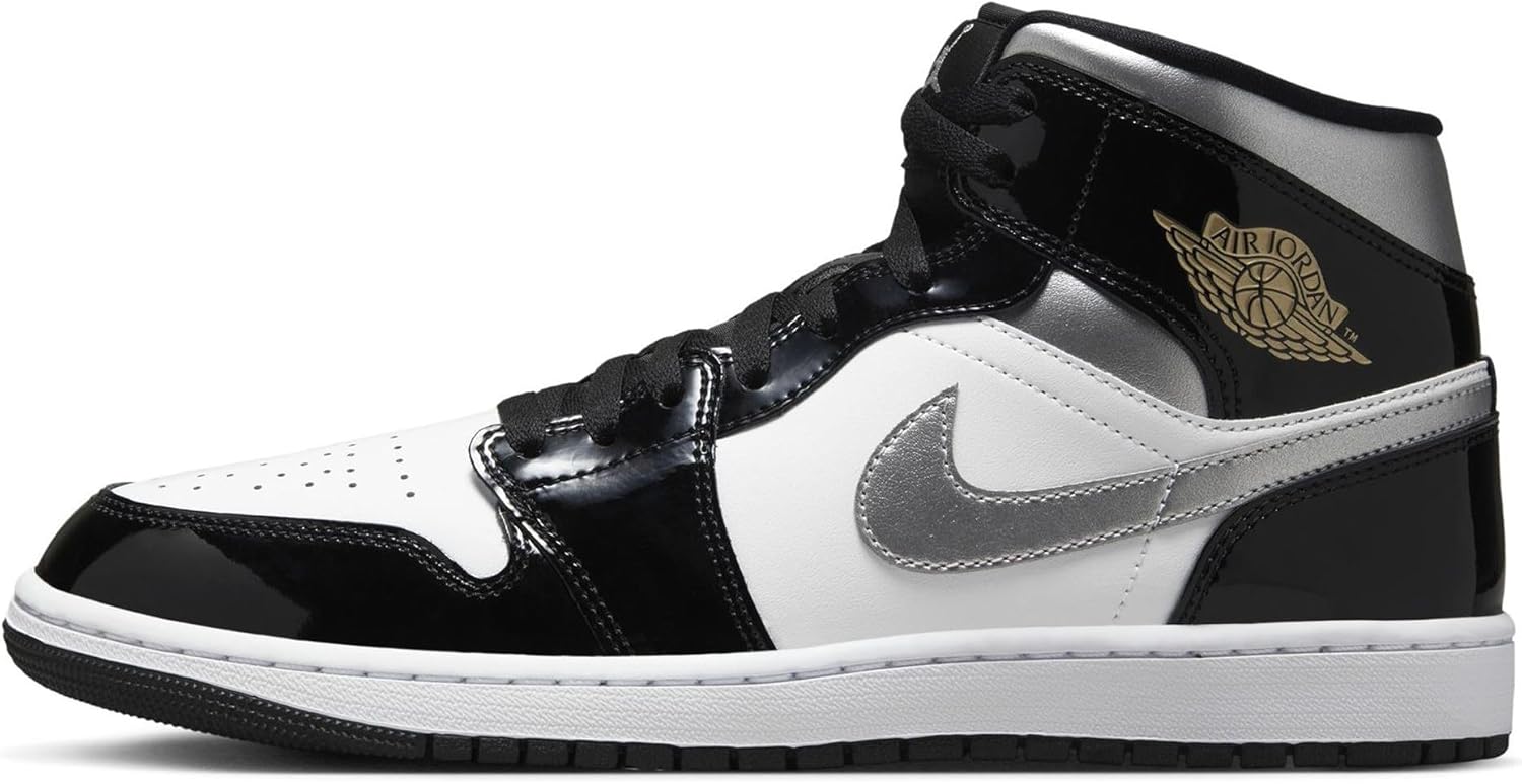 Air Jordan 1 Mid SE Men's Shoes (HV0789-010, Black/White/Metallic Gold/Metallic Silver)