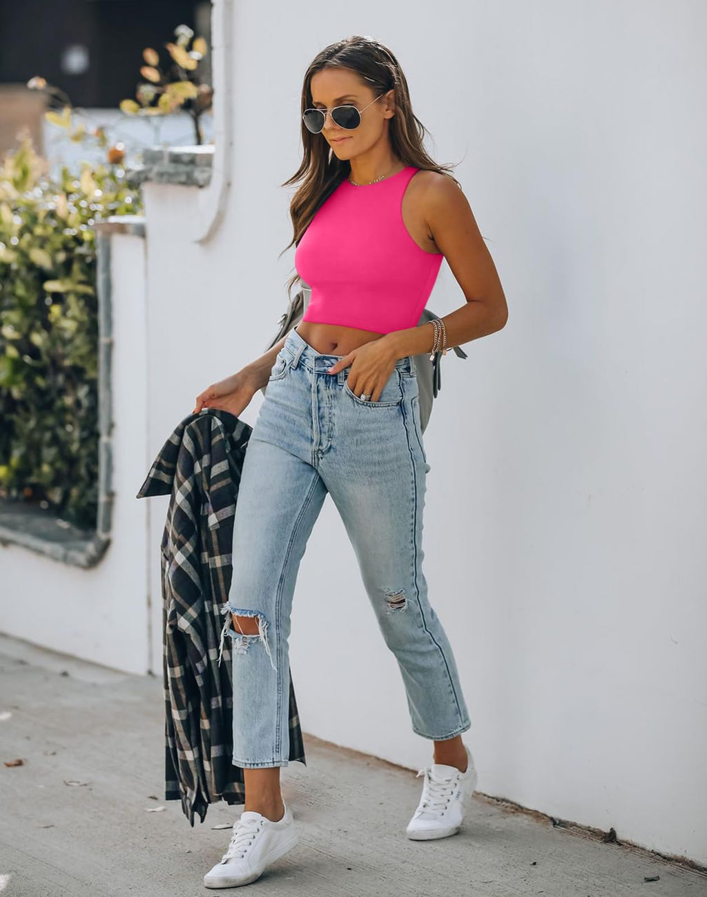 REORIA Women’s Sexy Sleeveless Racer Back Tank Tops Halter Neck Crop Tops