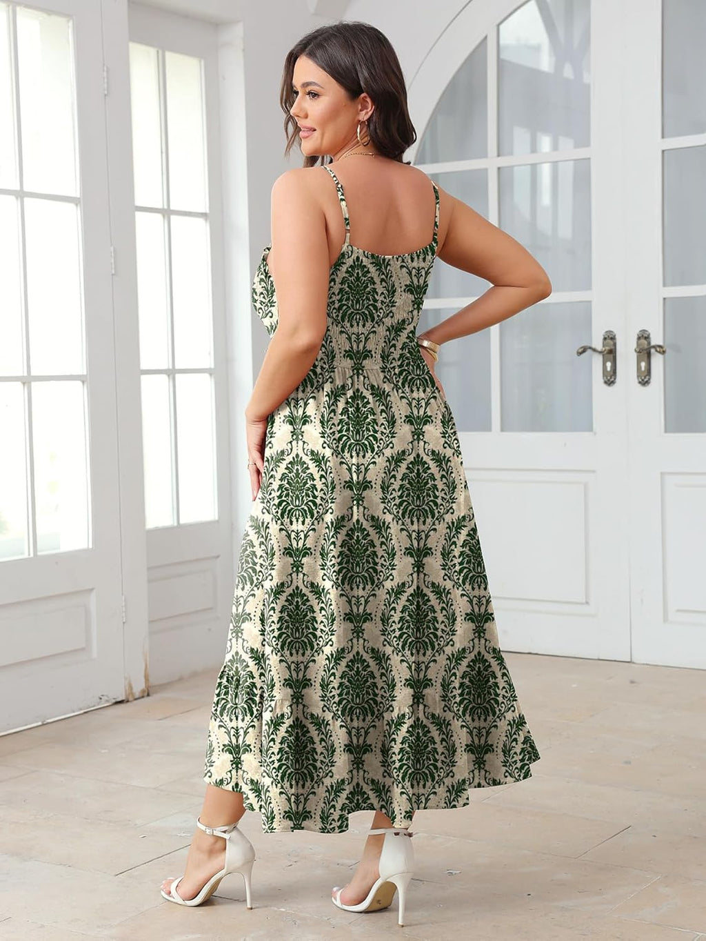 SCOMCHIC Womens Plus Size Summer Dresses Sleeveless Spaghetti Strap Button Down Smocked Beach Long Maxi Dress with Slit