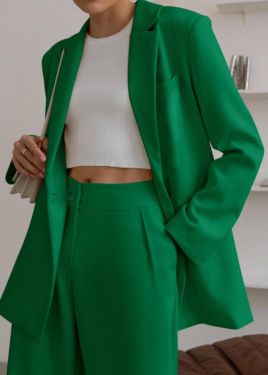 KIRUNDO Women's 2025 Spring Fall 2 Piece Blazer Set Casual Loose Long Blazer Jackets and Dressy Wide Leg Pant Suits Pockets