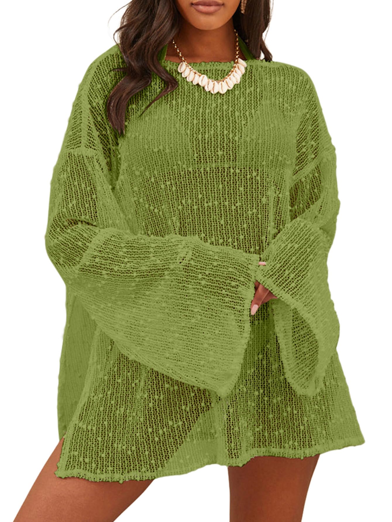 Lilosy Sexy Crochet Sheer Kaftan Caftan Beach Dress Bathing Suit Swim Coverup One Piece