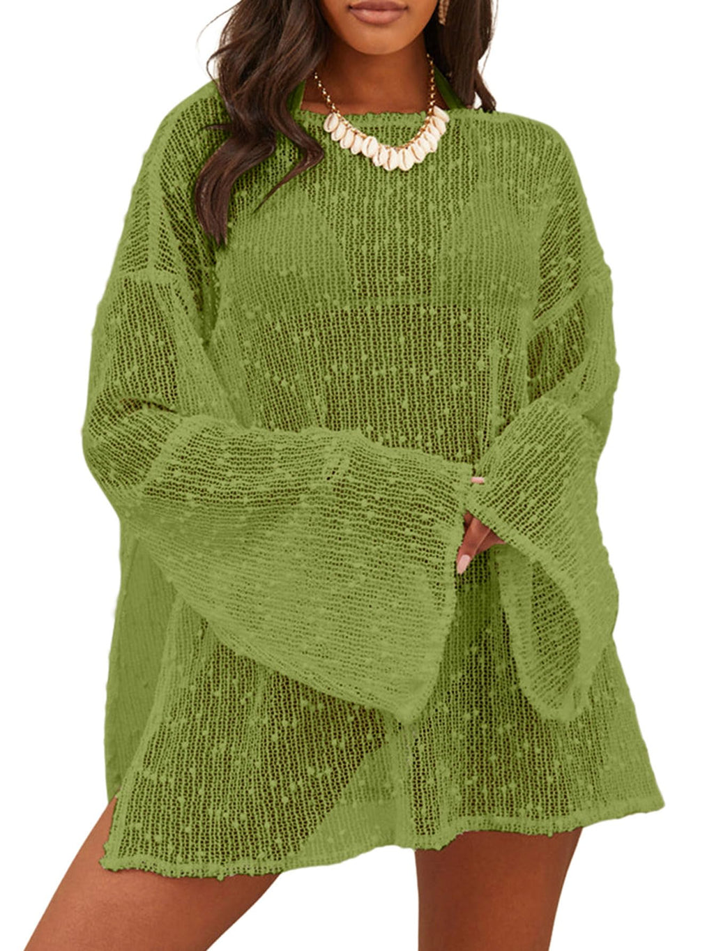 Lilosy Sexy Crochet Sheer Kaftan Caftan Beach Dress Bathing Suit Swim Coverup One Piece