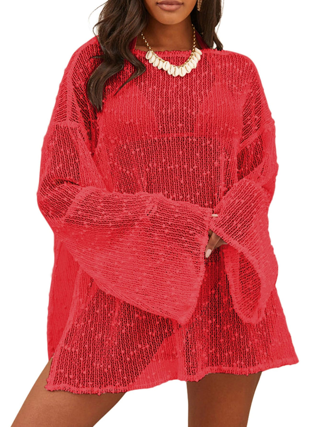 Lilosy Sexy Crochet Sheer Kaftan Caftan Beach Dress Bathing Suit Swim Coverup One Piece