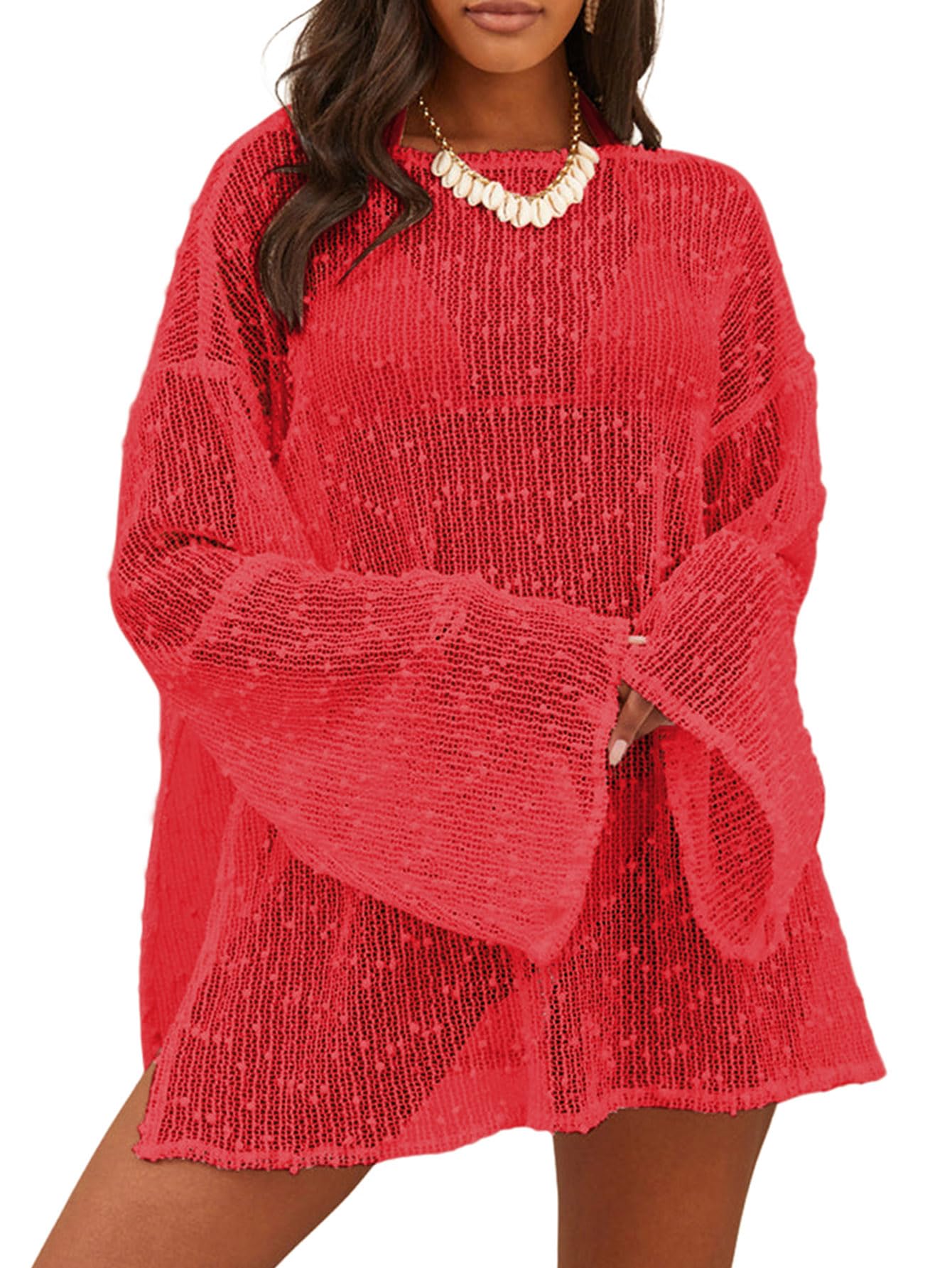 Lilosy Sexy Crochet Sheer Kaftan Caftan Beach Dress Bathing Suit Swim Coverup One Piece