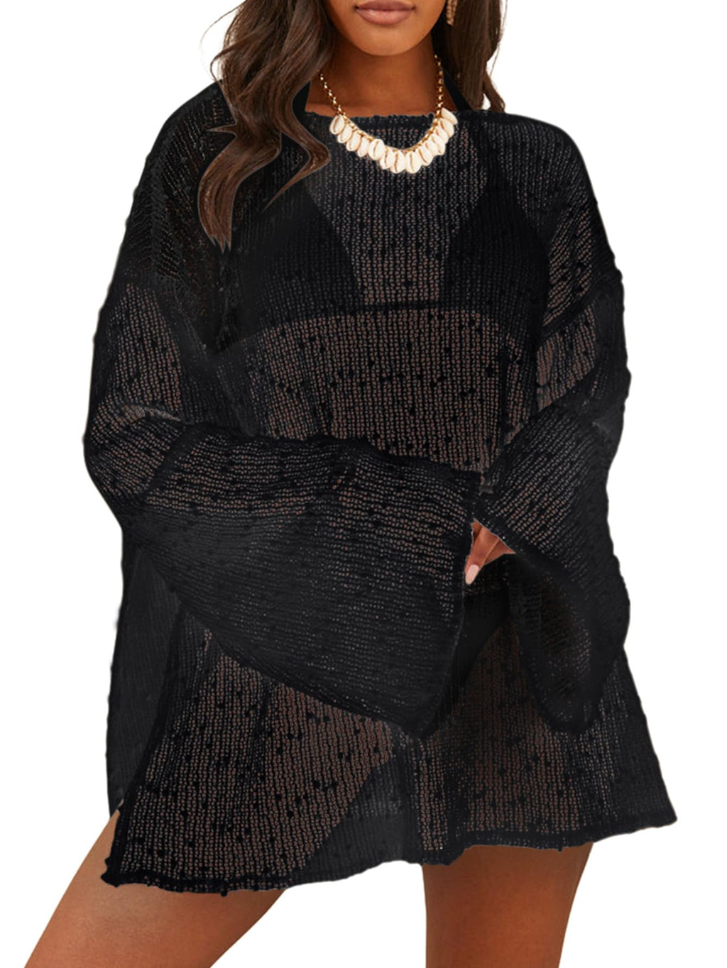 Lilosy Sexy Crochet Sheer Kaftan Caftan Beach Dress Bathing Suit Swim Coverup One Piece